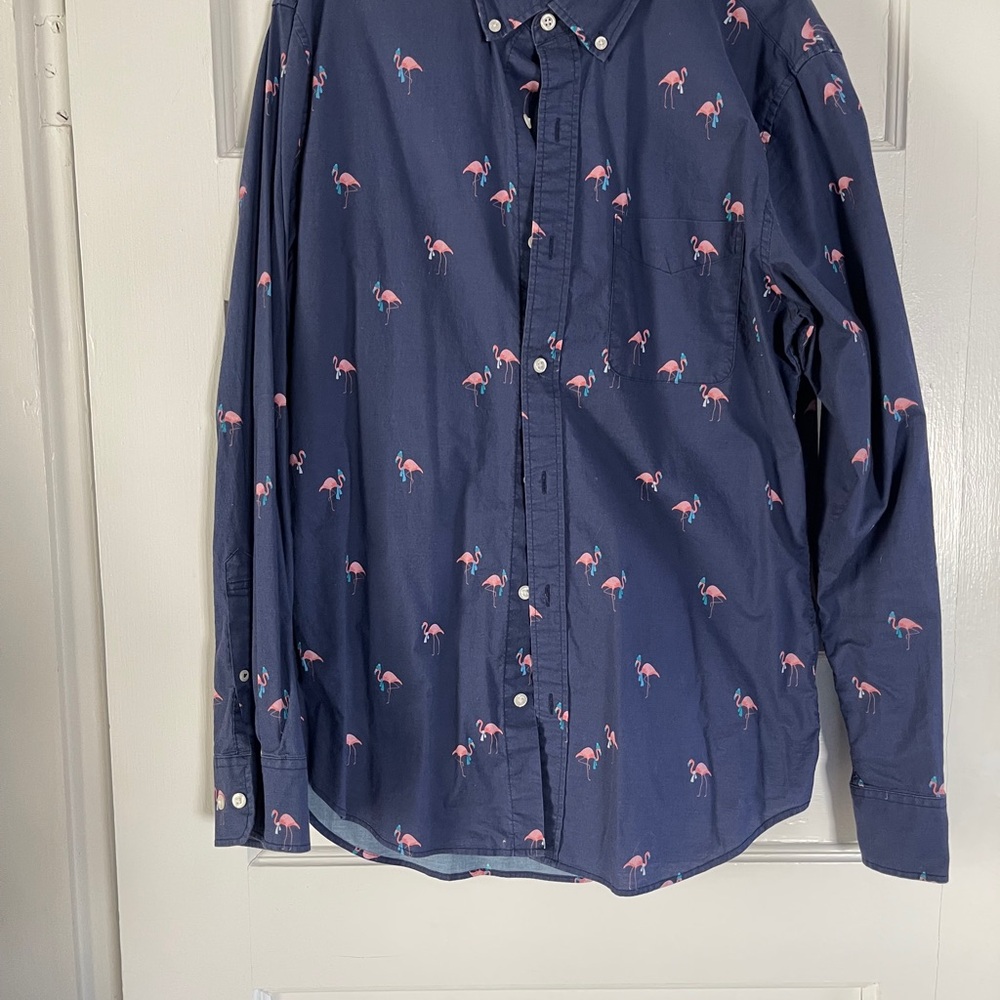 Bonobos Navy Flamingo Print Casual Shirt